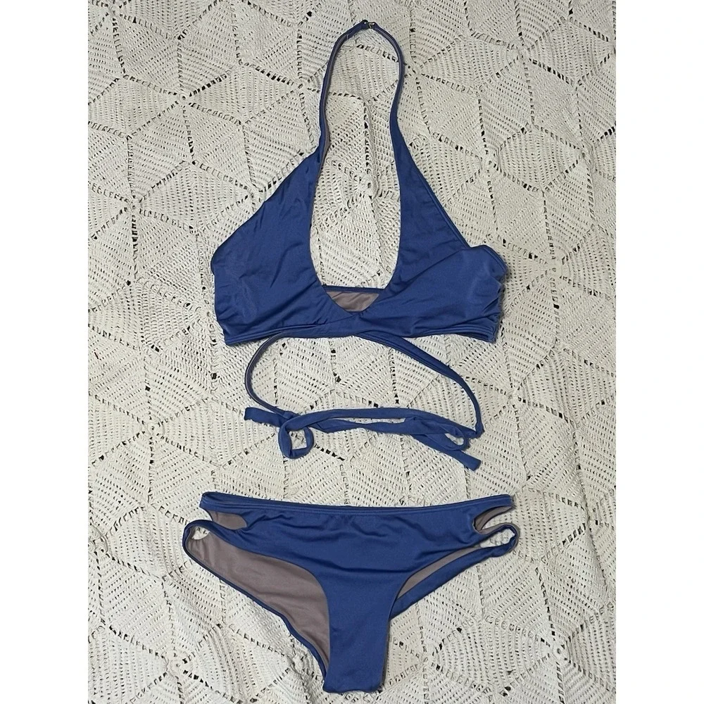 victoria secret satin‎ Bikini Vacation Swimsuit Periwinkle Size Small Cheeky